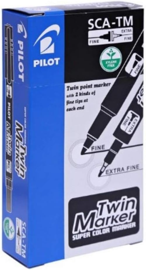 Pilot Twin Marker SCA-TM-B – Dual-Tip Permanent Marker (Fine & Extra Fine), Black Ink