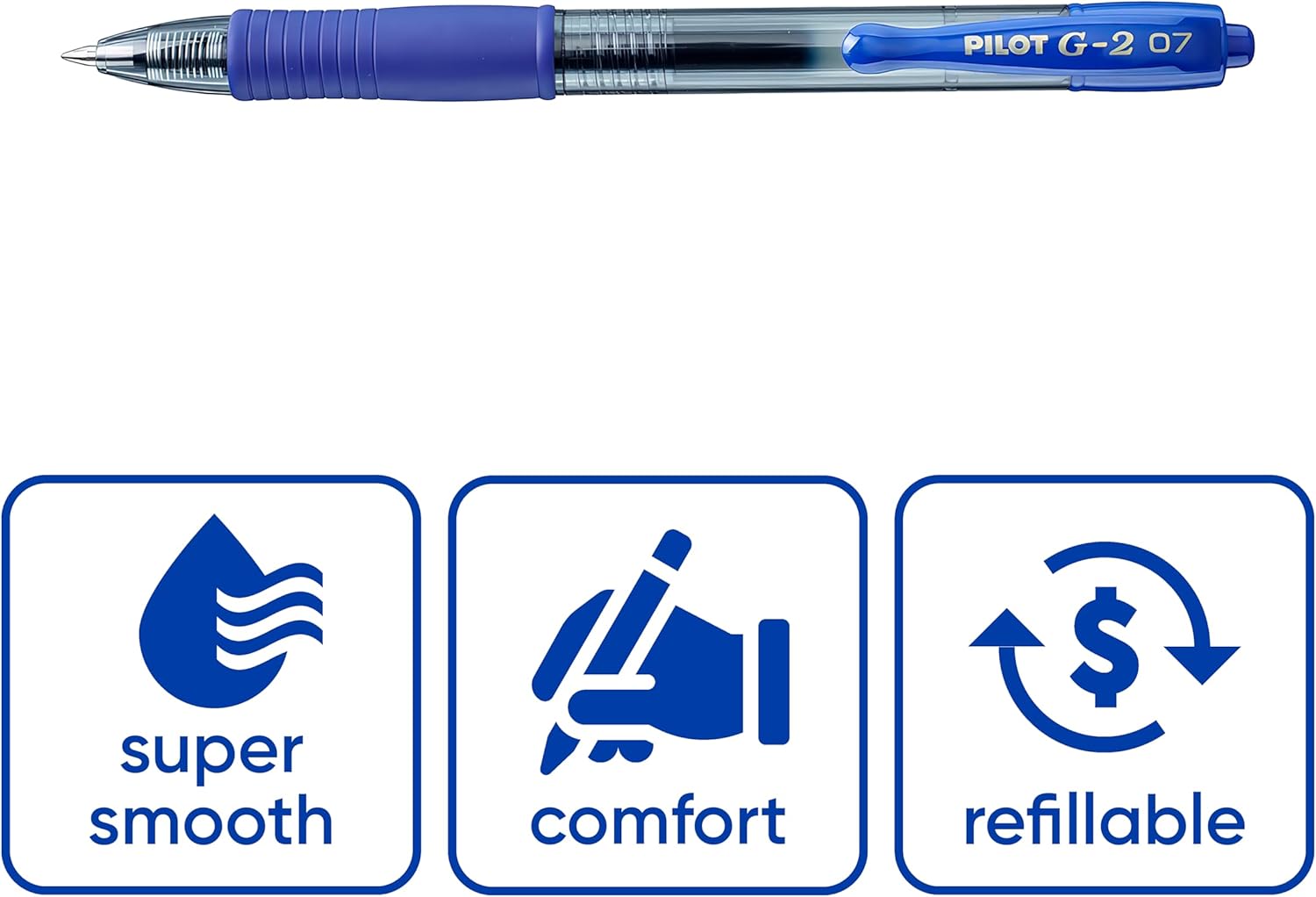 Pilot G2 Retractable Gel Pen BL-G2-7 – 0.7mm Fine Tip, Blue Ink