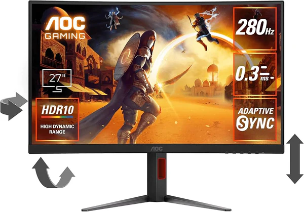 AOC C27G4Z 27" Curved Gaming Monitor – FHD Fast VA, 280Hz, 0.3ms, Adaptive Sync, 1500R, HDR10
