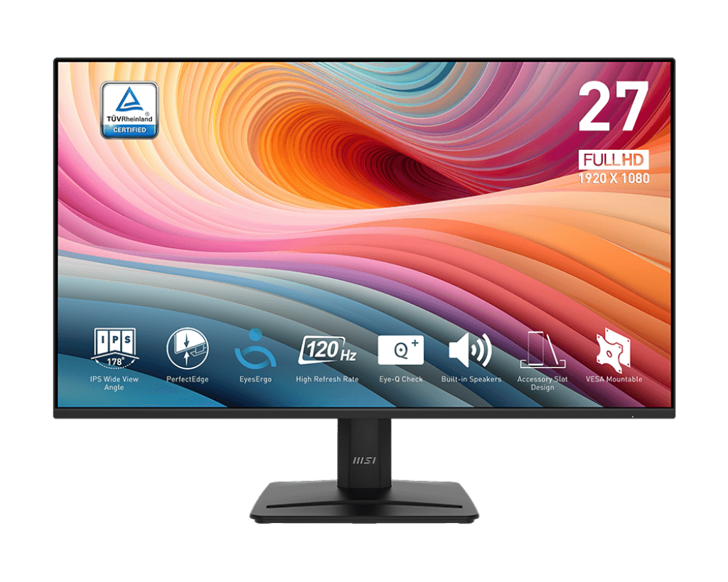 MSI PRO MP275 E2 – 27" FHD IPS, 120Hz, 1ms, 1500:1 Contrast, Built-in Speakers, EyesErgo, Black