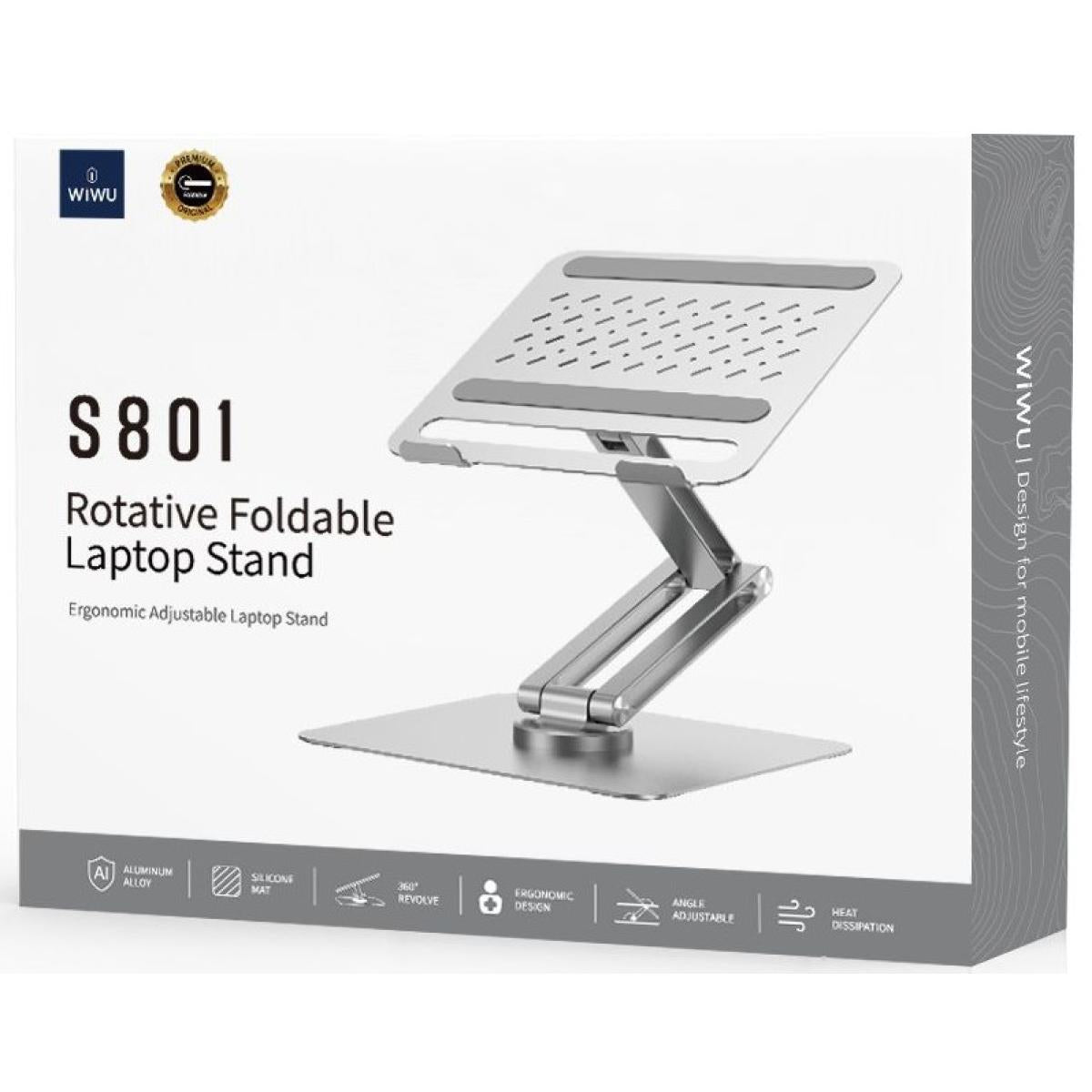 WiWU S801 – Ergonomic Aluminum Alloy Laptop Stand, Adjustable & Foldable Design