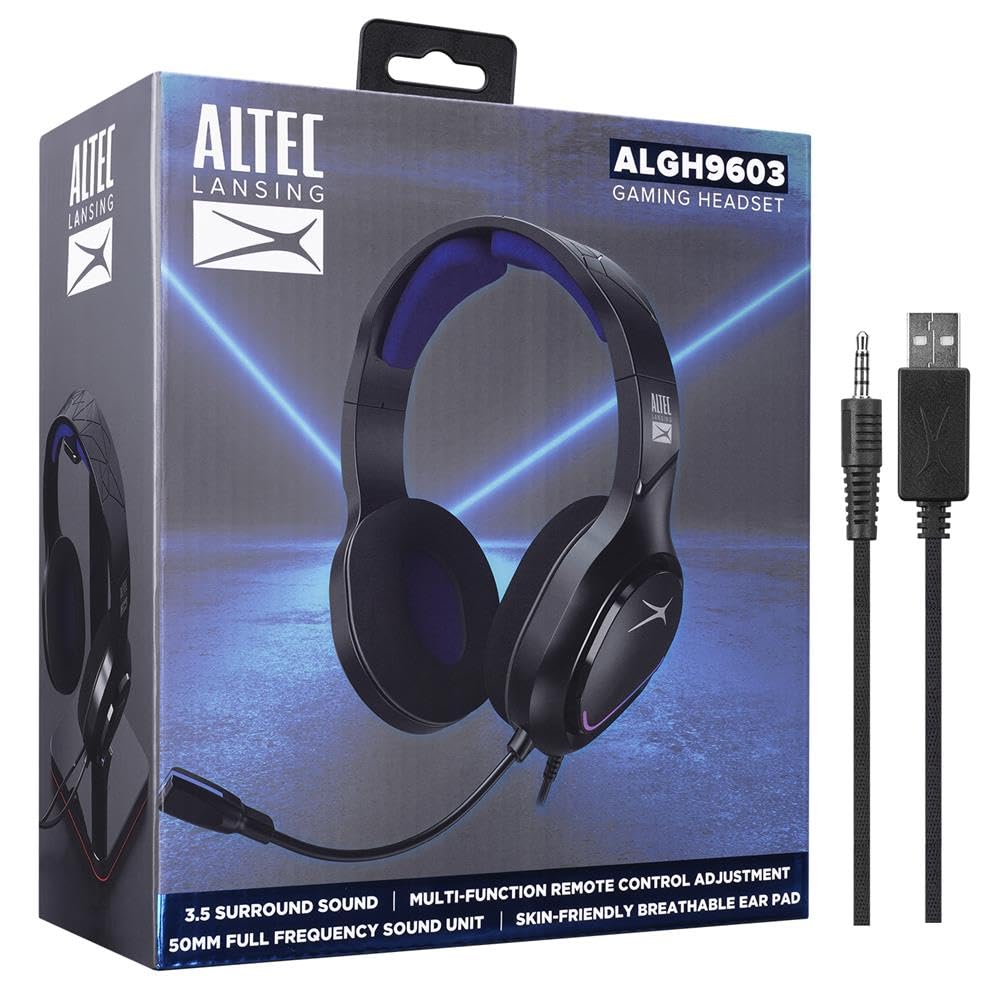Altec Lansing ALGH9603 – Wired Gaming Headset, 50 mm Drivers, USB & 3.5 mm, Over-Ear Design
