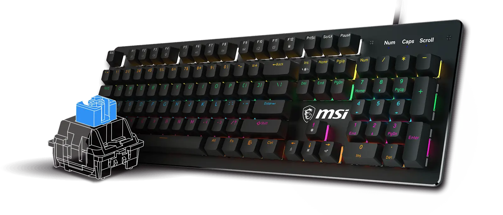 MSI FORGE GK300 – Mechanical Gaming Keyboard, RGB Backlight, Kailh Blue Switches, Aluminum Frame