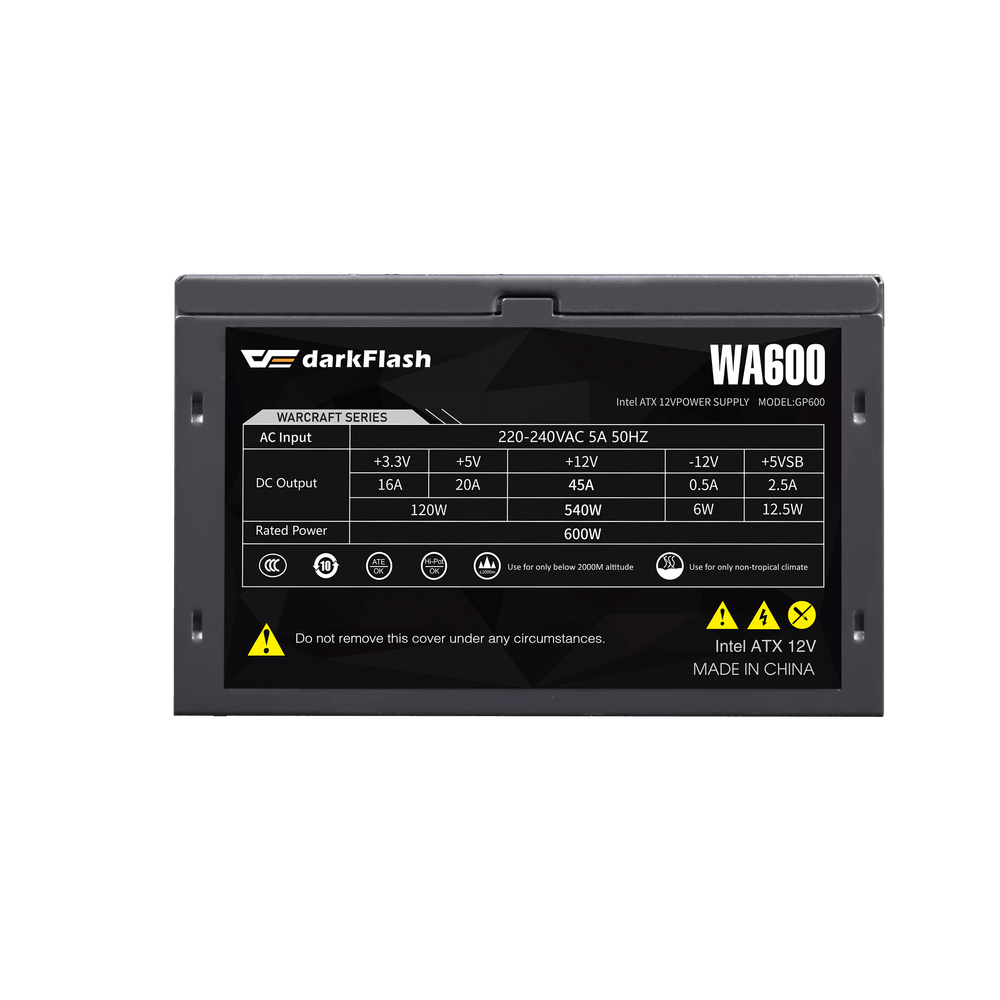 darkFlash WA Series 600W Power Supply – Non-Modular, Silent 28dBA, Multi-Stage EMI