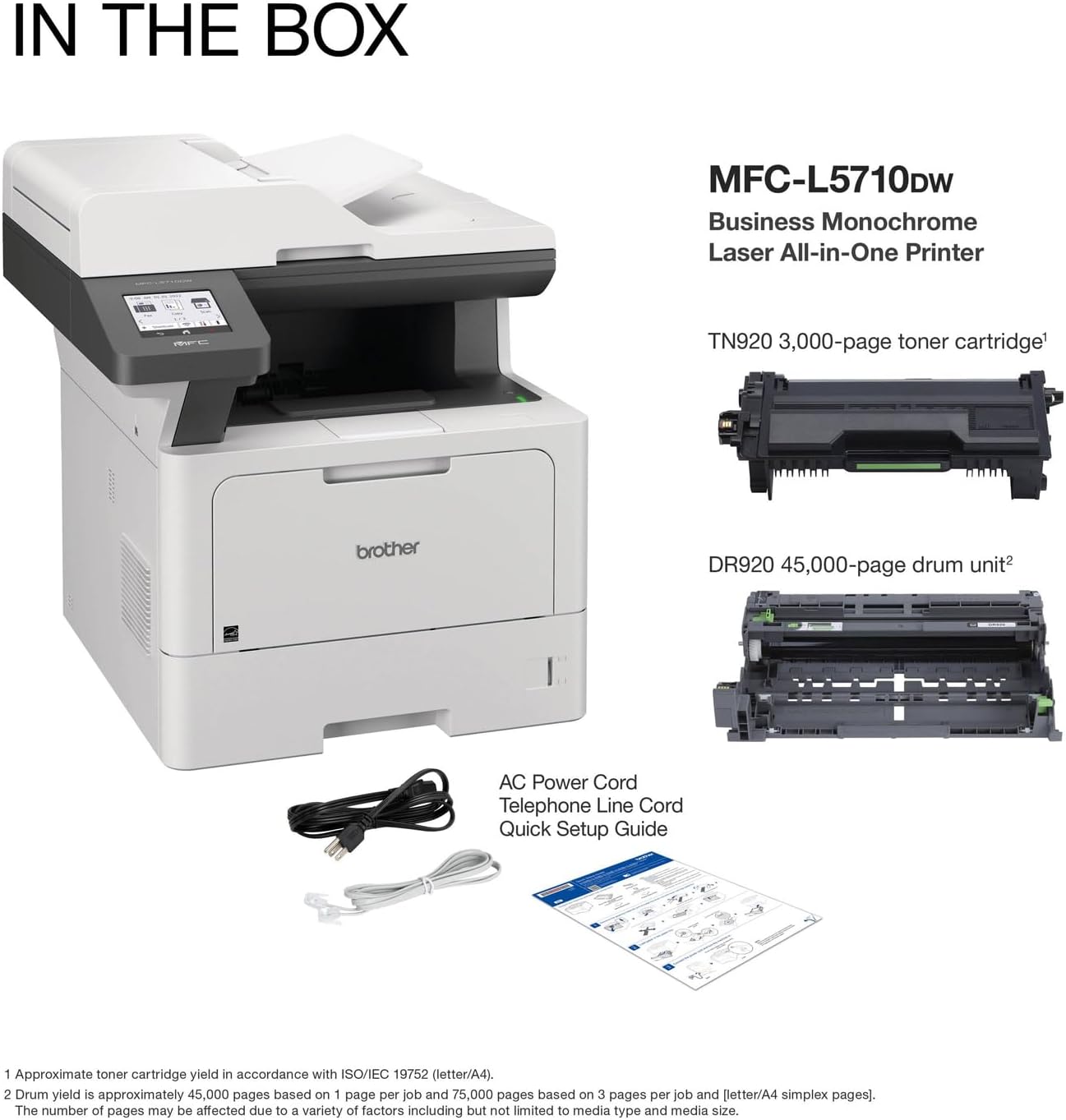 Brother MFC-L5710DW Business Mono Laser All-in-One – 48ppm, Dual CIS Duplex Scan, Gigabit Ethernet, Wi-Fi